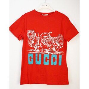 NWT Gucci Kids Logo T-shirt Tiger In Red Size 10